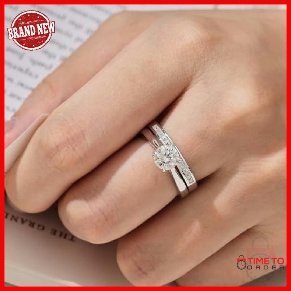 Moissanite Solitaire Wedding Ring Set Sterling Si… - image 5